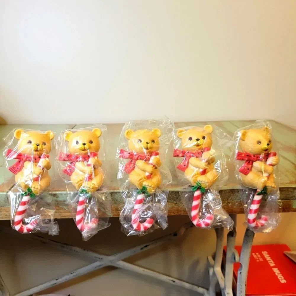 Vintage New Bear Candy Cane Christmas Stocking Hook Shelf Sitters - Set of five